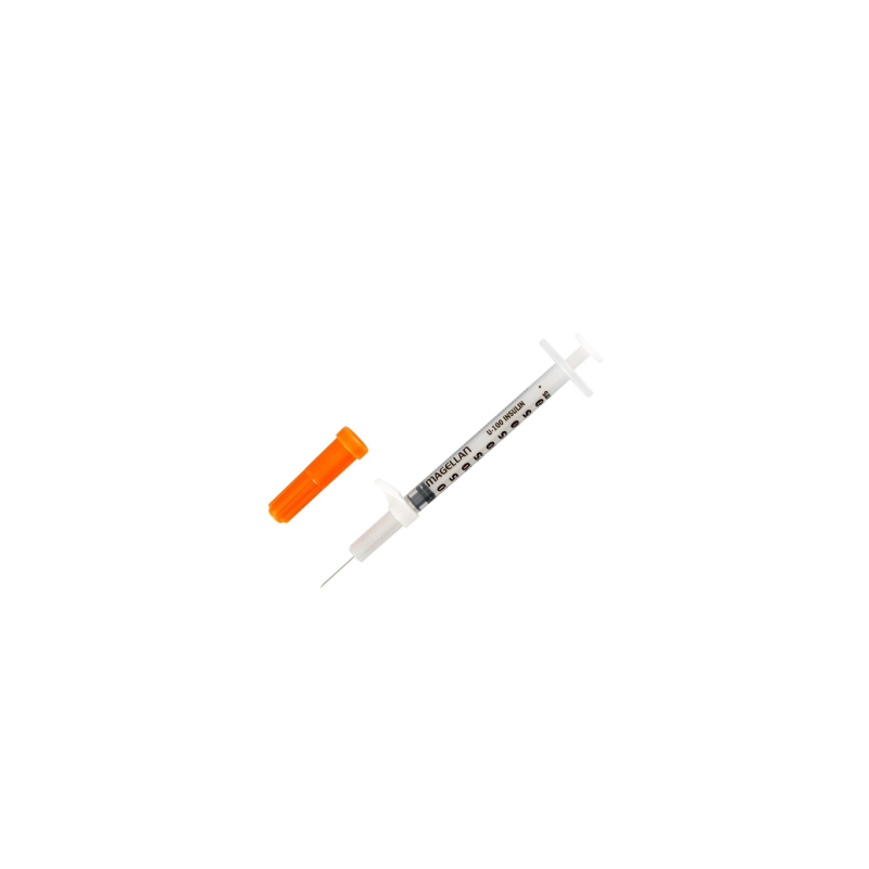 Siringhe 0,5 ml da insulina con ago di sicurezza 29G x 1/2 (13mm) Arancione